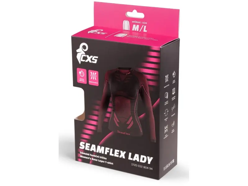 Tričko CXS SeamFlex LADY, dámské, funkční, černo-růžové, vel. XS-S