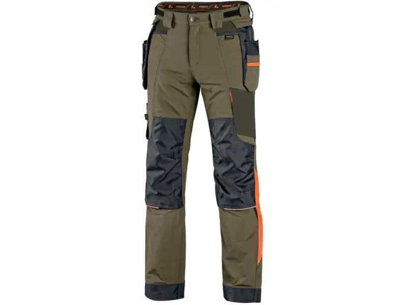 Kalhoty CXS NAOS pánské, khaki-olivová,, HV oranžové doplňky, vel. 52